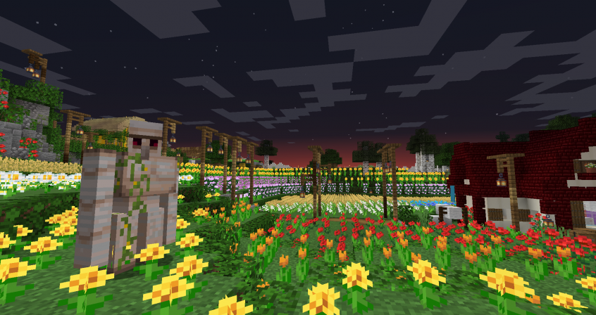 A picture of a golem in the flower fields in Rosaline town