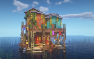 A front view of the floathing paradise with shaders