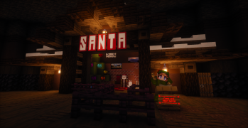 Santa stall inside the snow globe.